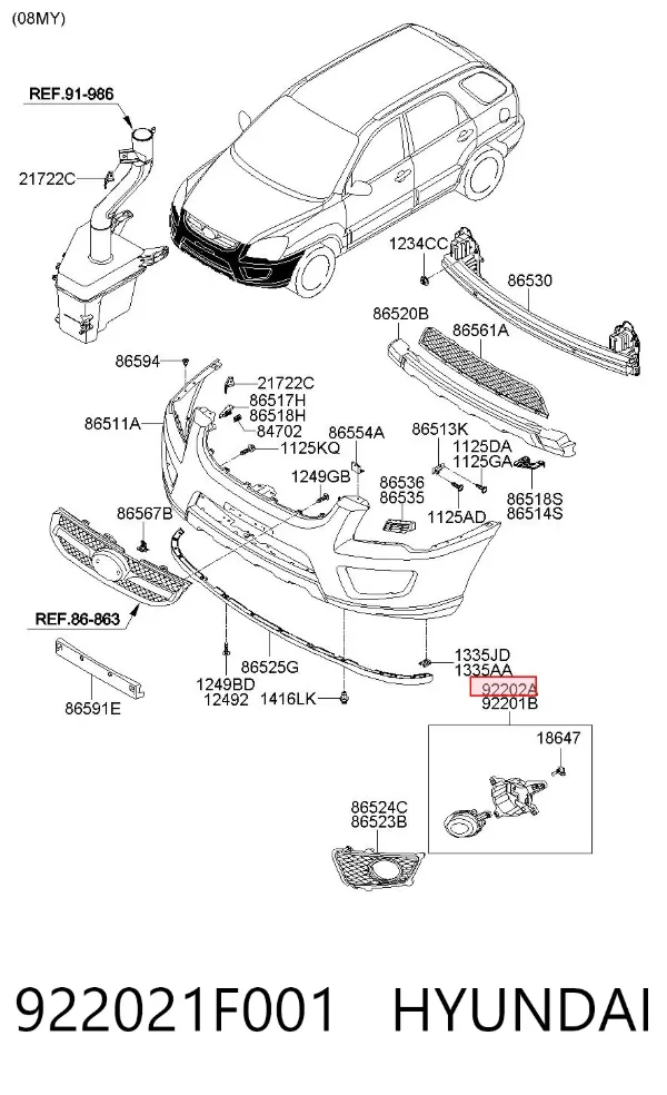 Lampa przeciwmgielna prawa 922021F001 Hyundai/Kia
