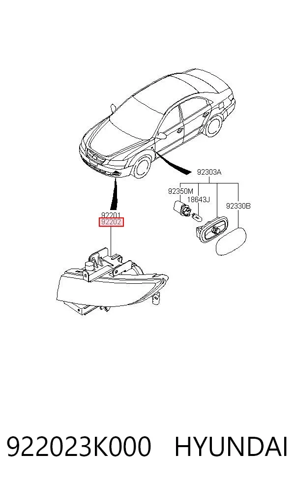 Lampa przeciwmgielna prawa 922023K000 Hyundai/Kia