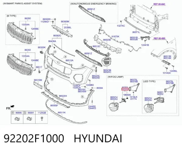 Lampa przeciwmgielna prawa 92202F1000 Hyundai/Kia