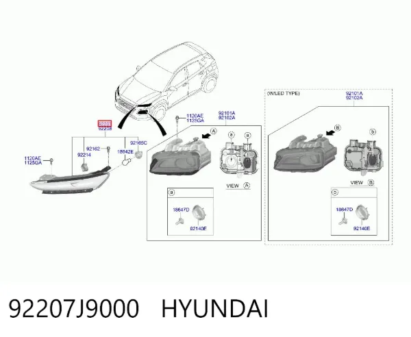 Reflektor do jazdy dziennej lewy 92207J9000 Hyundai/Kia