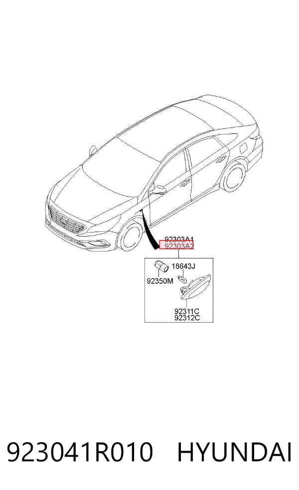 Powtarzacz kierunkowskazu na błotniku prawy 923041R010 Hyundai/Kia