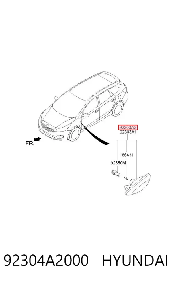 Powtarzacz kierunkowskazu na błotniku prawy 92304A2000 Hyundai/Kia