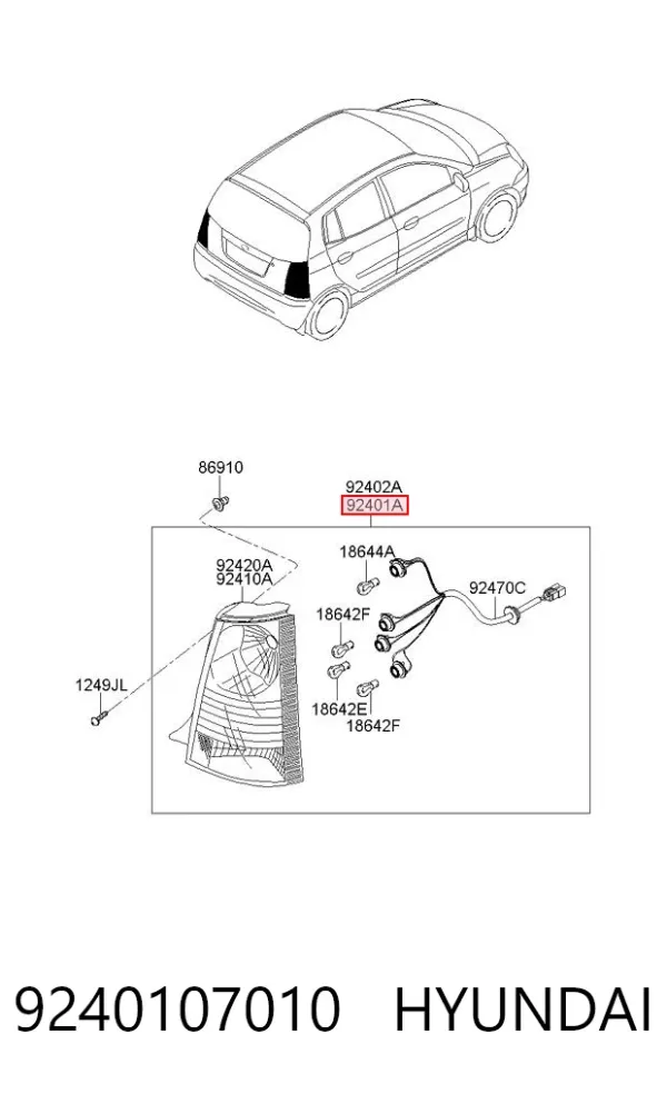 Lampa zespolona tylna lewa 9240107010 Hyundai/Kia