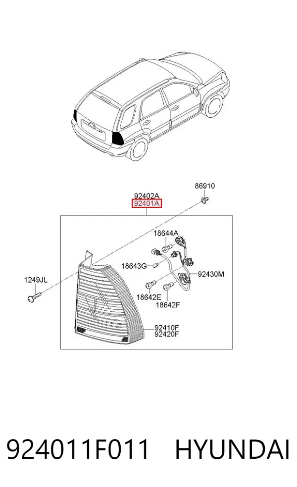 Lampa zespolona tylna lewa 924011F011 Hyundai/Kia