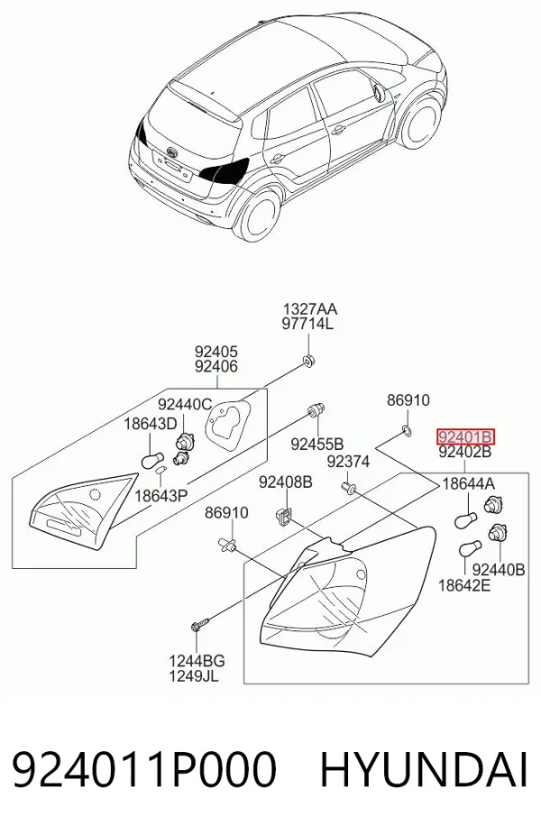 Lampa zespolona tylna lewa zewnętrzna 924011P000 Hyundai/Kia