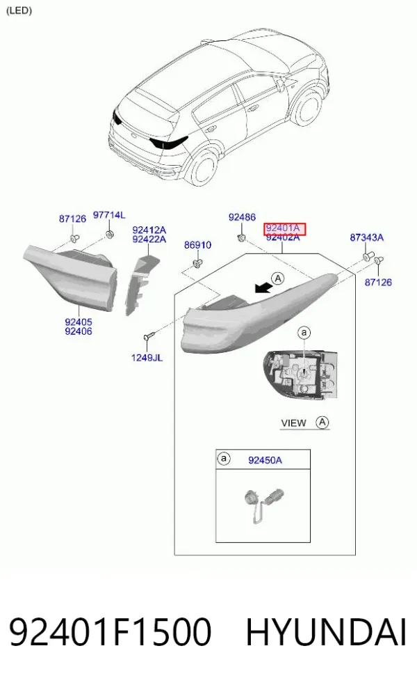 Lampa zespolona tylna lewa zewnętrzna 92401F1500 Hyundai/Kia