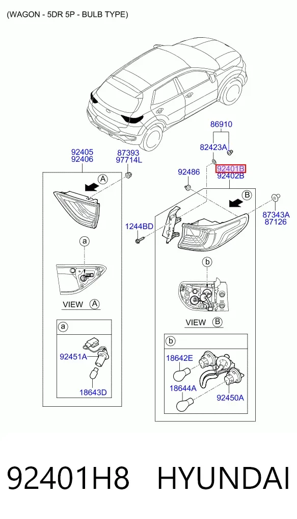 Lampa zespolona tylna lewa zewnętrzna 92401H8 Hyundai/Kia