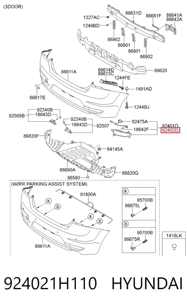 Przednia lampa przeciwmgielna tylna prawa 924021H110 Hyundai/Kia