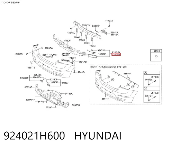 Przednia lampa przeciwmgielna tylna prawa 924021H600 Hyundai/Kia