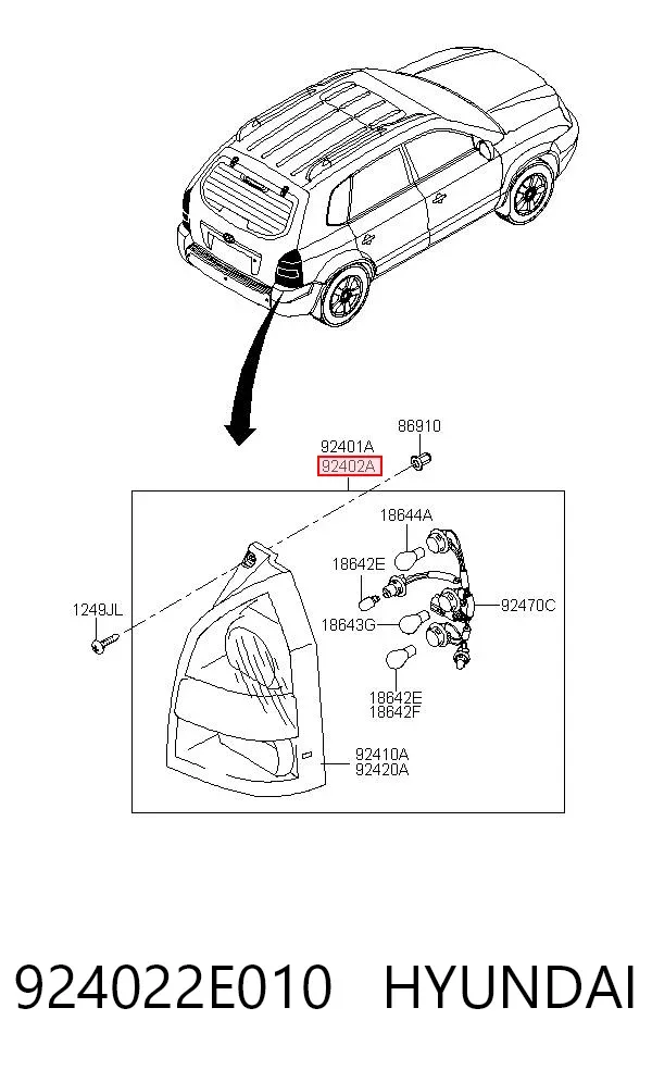 Lampa zespolona tylna prawa 924022E010 Hyundai/Kia