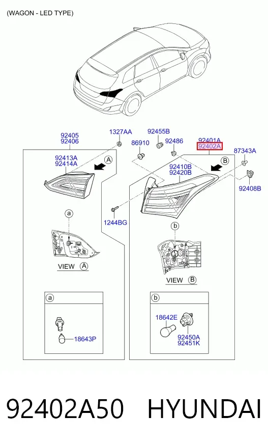 Lampa zespolona tylna prawa zewnętrzna 92402A50 Hyundai/Kia