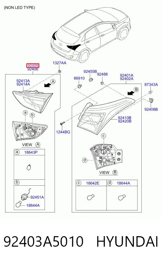 Lampa zespolona tylna lewa wewnętrzna 92403A5010 Hyundai/Kia
