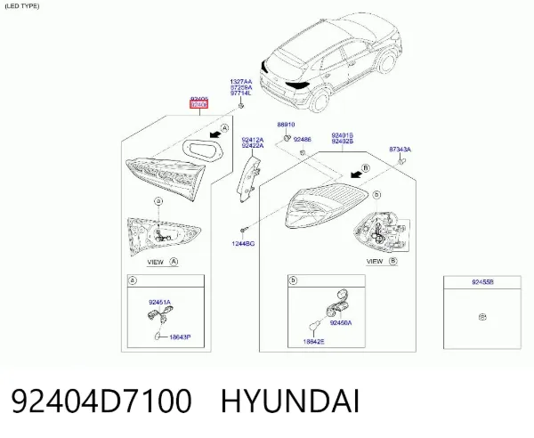Lampa zespolona tylna prawa wewnętrzna 92404D7100 Hyundai/Kia