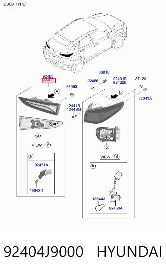 Lampa zespolona tylna prawa wewnętrzna 92404J9000 Hyundai/Kia