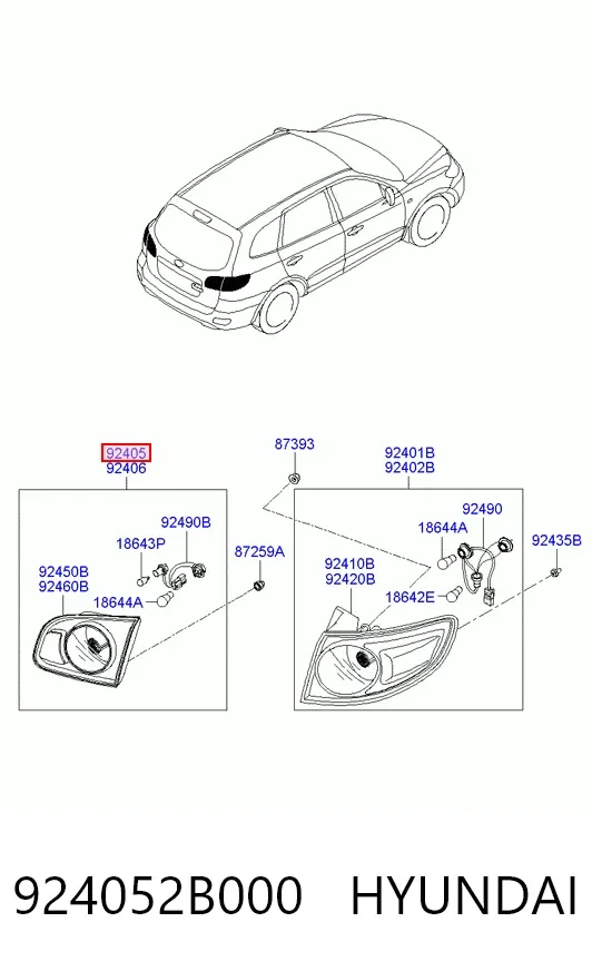 Lampa zespolona tylna lewa wewnętrzna 924052B000 Hyundai/Kia