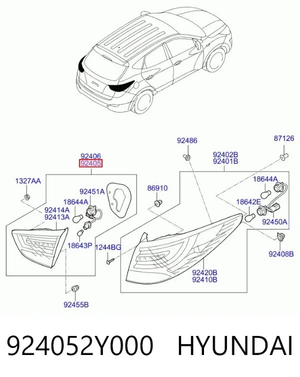 Lampa zespolona tylna lewa wewnętrzna 924052Y000 Hyundai/Kia