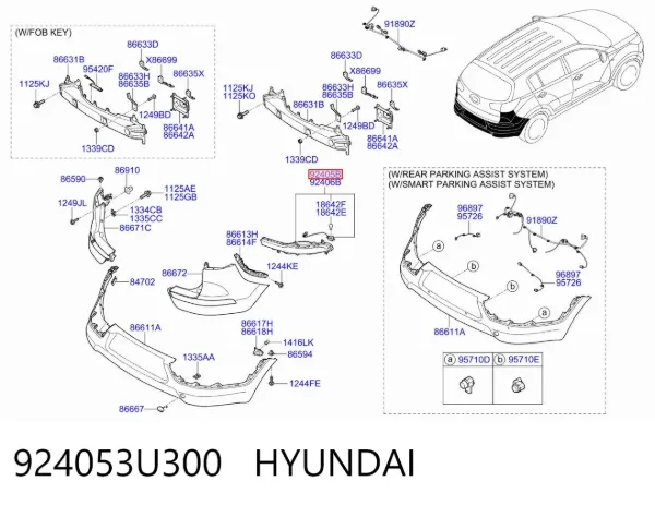 Przednia lampa przeciwmgielna tylna lewa 924053U300 Hyundai/Kia