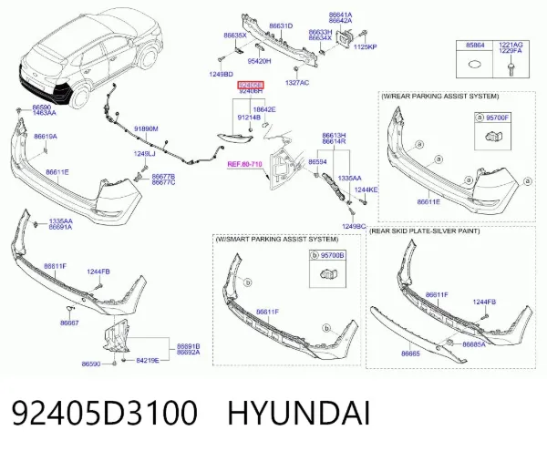 Przednia lampa przeciwmgielna tylna lewa 92405D3100 Hyundai/Kia