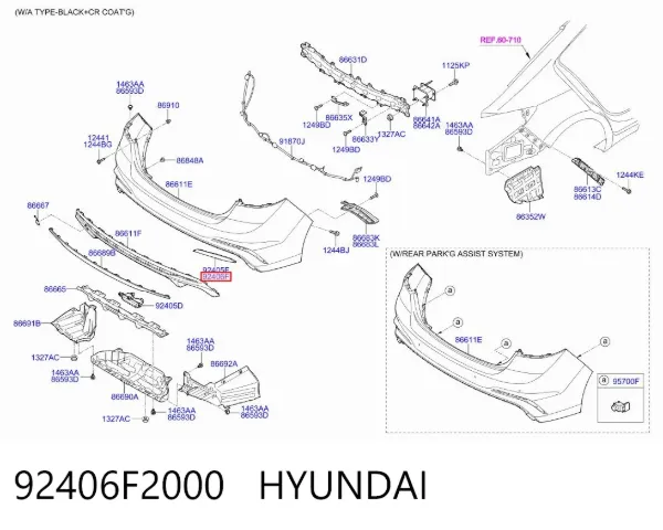 Lampa odblaskowa zderzaka tylnego prawa 92406F2000 Hyundai/Kia