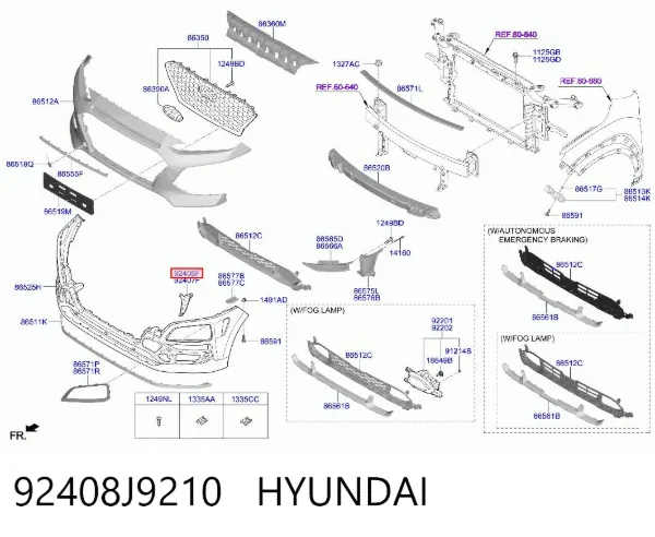 Lampa odblaskowa zderzaka przedniego prawa 92408J9210 Hyundai/Kia