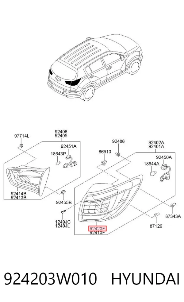 Lampa zespolona tylna prawa zewnętrzna 924203W010 Hyundai/Kia