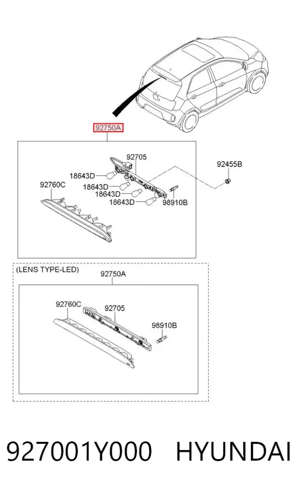 Lampa stop tylna dodatkowa KIA Picanto II