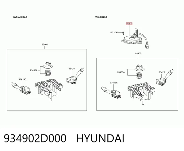 Pierścień kontaktowy AIRBAG, taśma kierownicy 934902D000 Hyundai/Kia
