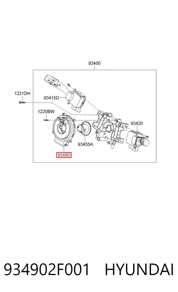 Pierścień kontaktowy AIRBAG, taśma kierownicy 934902F001 Hyundai/Kia