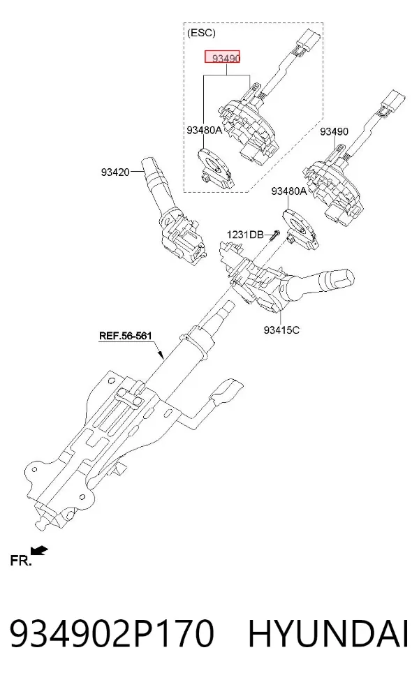 Pierścień kontaktowy AIRBAG, taśma kierownicy 934902P170 Hyundai/Kia