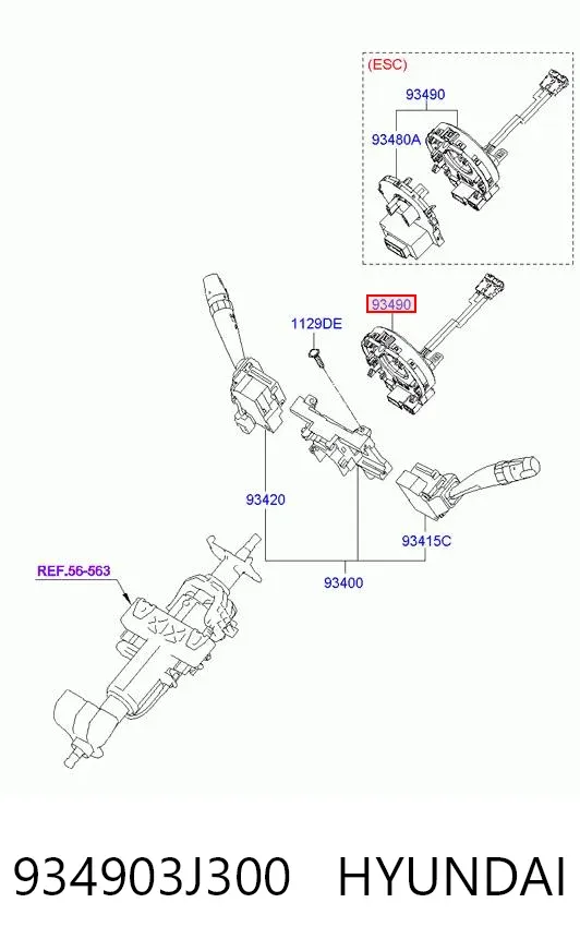 Pierścień kontaktowy AIRBAG, taśma kierownicy 934903J300 Hyundai/Kia