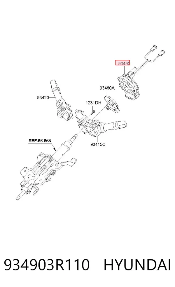 Pierścień kontaktowy AIRBAG, taśma kierownicy 934903R110 Hyundai/Kia