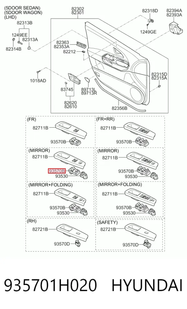 Panel przyciskowy sterowania podnośnikiem szyby przedni lewy 935701H020 Hyundai/Kia