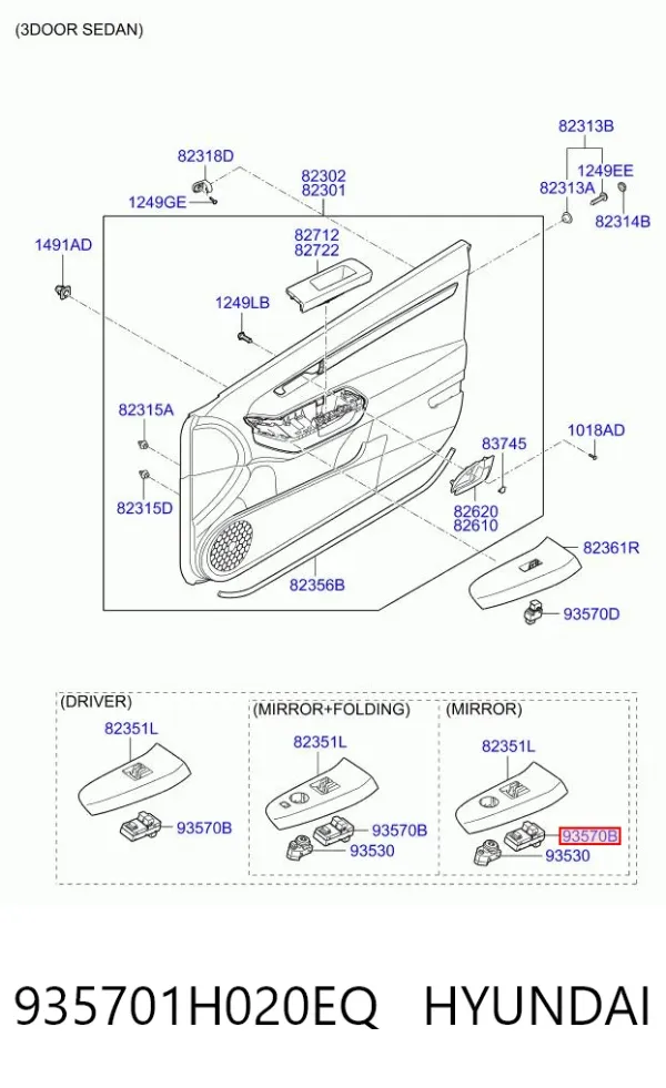 Panel przyciskowy sterowania podnośnikiem szyby przedni lewy 935701H020EQ Hyundai/Kia