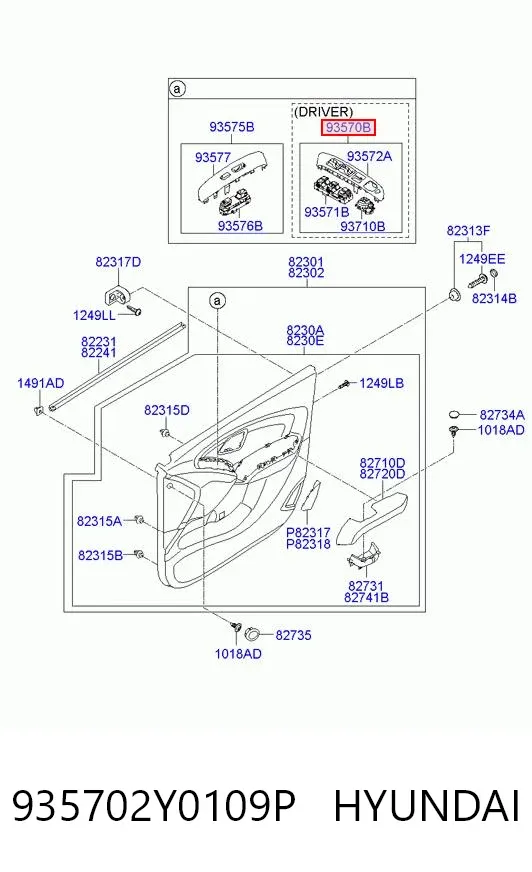 Panel przyciskowy sterowania podnośnikiem szyby przedni lewy 935702Y0109P Hyundai/Kia