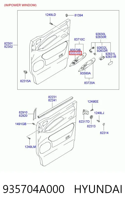 Panel przyciskowy sterowania podnośnikiem szyby przedni lewy 935704A000 Hyundai/Kia