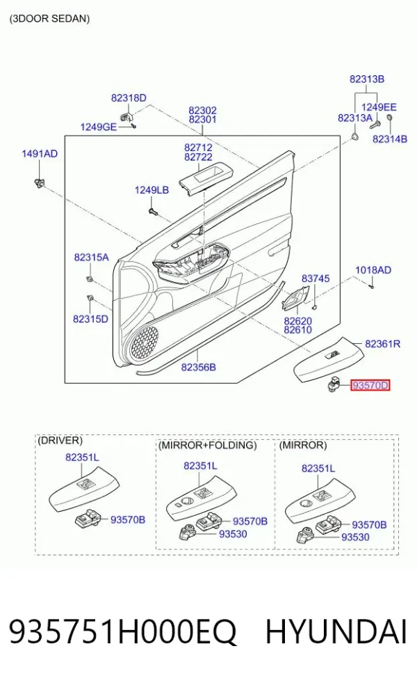 Włącznik przyciskowy podnośnika szyby przedni prawy 935751H000EQ Hyundai/Kia