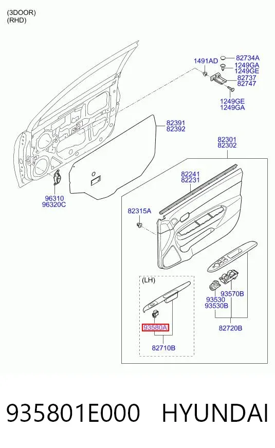 Panel przyciskowy sterowania podnośnikiem szyby tylny 935801E000 Hyundai/Kia