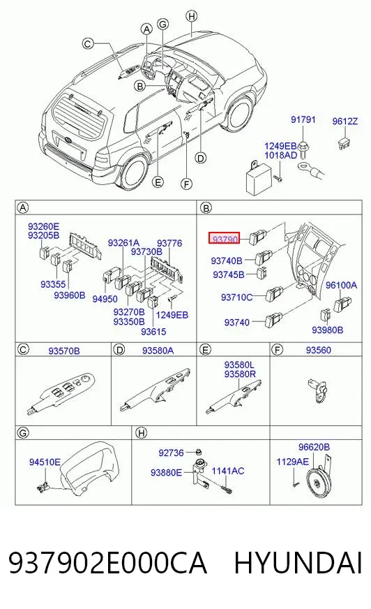 Przycisk włączania światła awaryjnego 937902E000CA Hyundai/Kia
