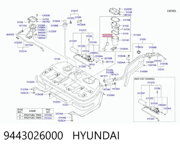 Czujnik poziomu paliwa w zbiorniku 9443026000 Hyundai/Kia