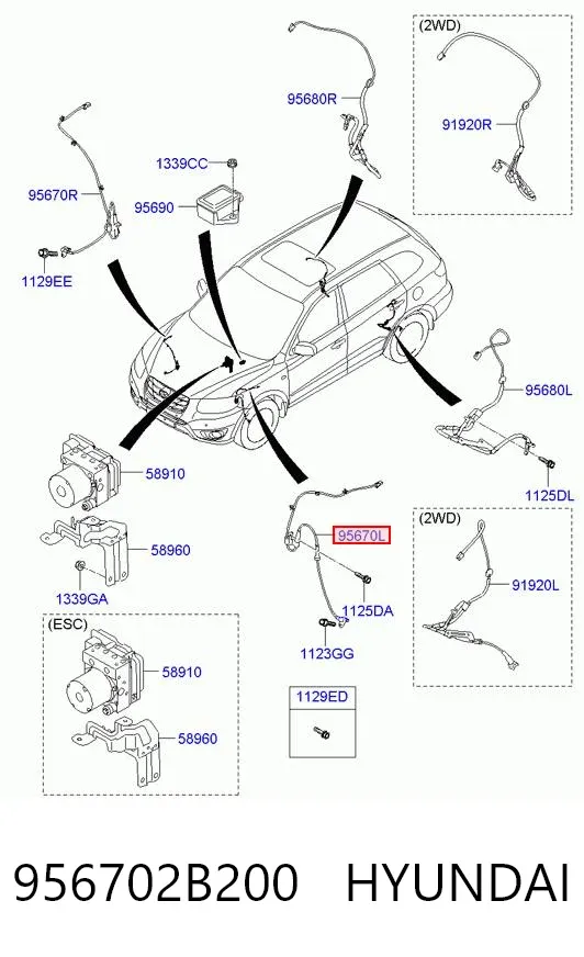 Czujnik ABS przedni lewy 956702B200 Hyundai/Kia