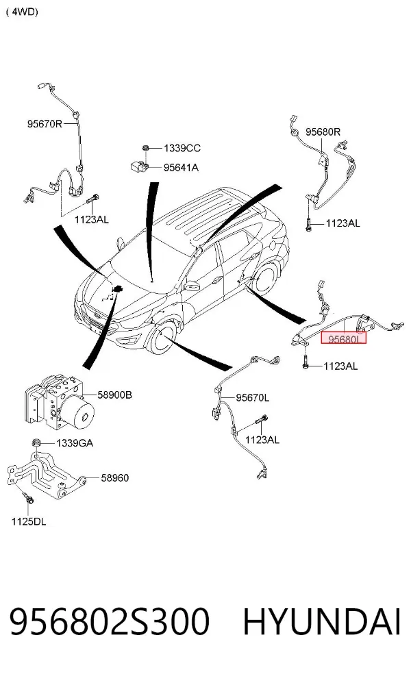 Czujnik ABS tylny lewy 956802S300 Hyundai/Kia
