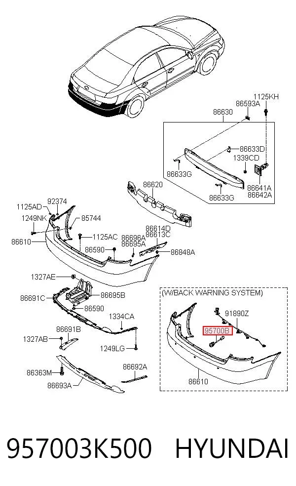 Czujnik parkowania tylny 957003K500 Hyundai/Kia