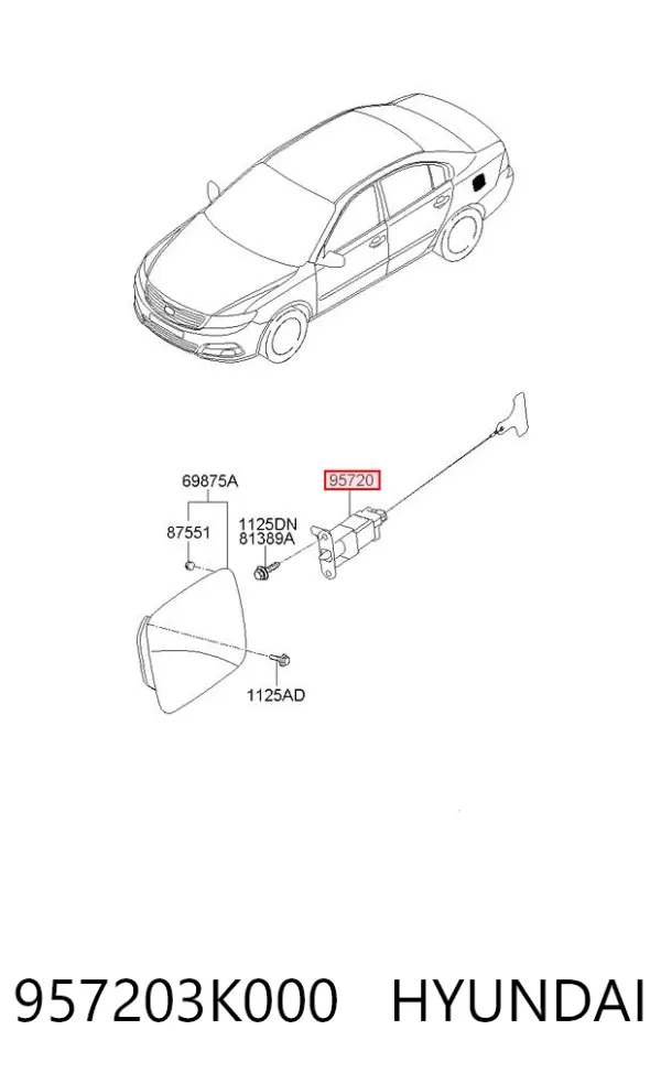 Silniczek otwierania klapki wlewu paliwa 957203K000 Hyundai/Kia
