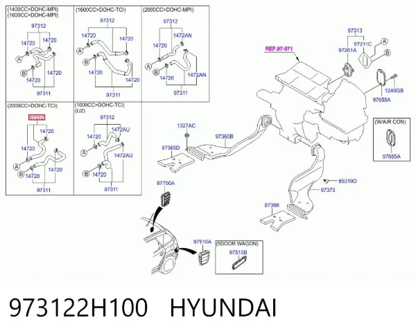 Przewód chłodnicy ogrzewacza (nagrzewnicy), dopływ 973122H100 Hyundai/Kia