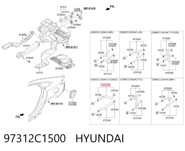 Przewód chłodnicy ogrzewacza (nagrzewnicy), zwrotny 97312C1500 Hyundai/Kia