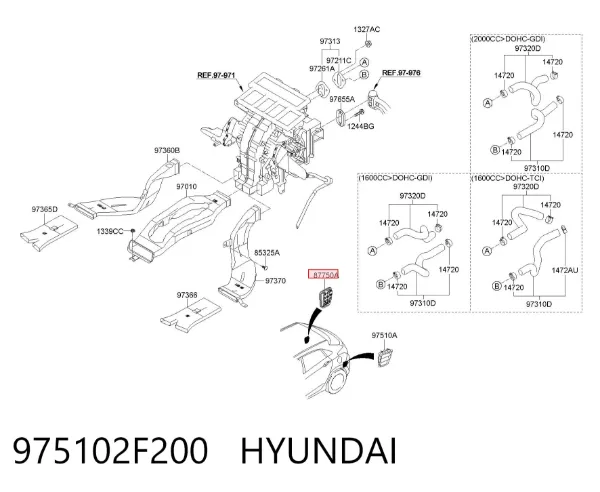 Kratka wentylacji wnętrza tylna prawa 975102F200 Hyundai/Kia