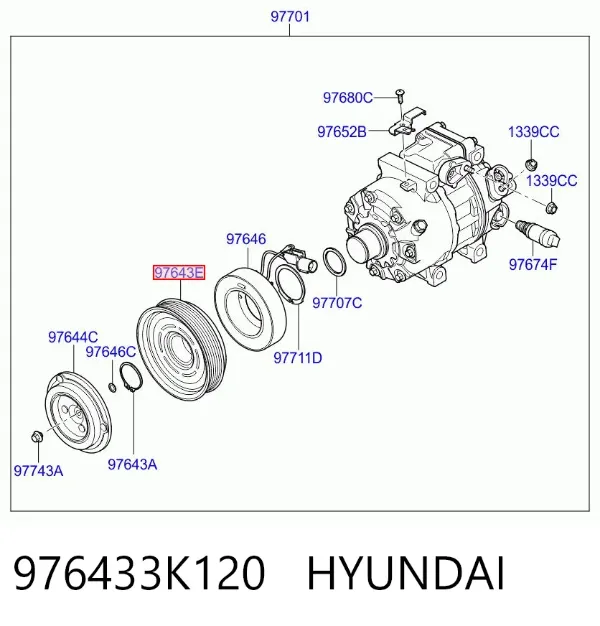 Koło pasowe sprężarki klimatyzacji 976433K120 Hyundai/Kia