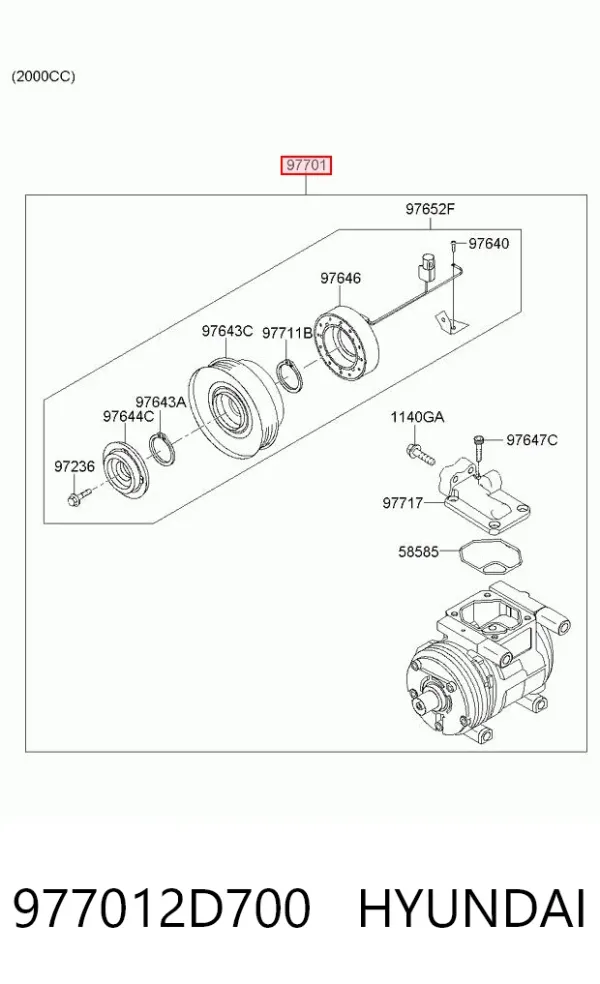 Sprężarka klimatyzacji 977012D700 Hyundai/Kia