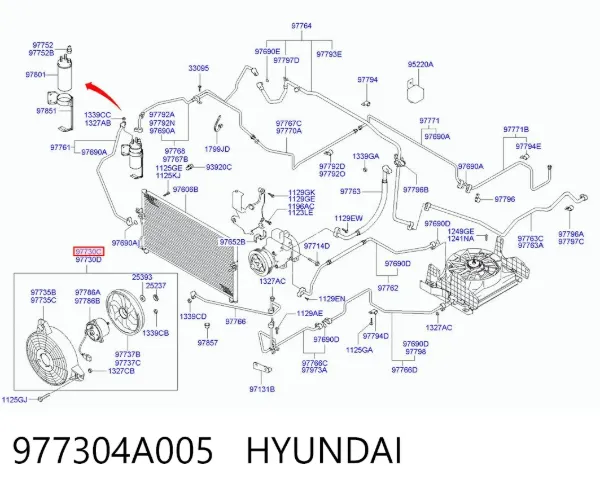 Dyfuzor chłodnicy klimatyzacji, w komplecie z wirnikiem i silnikiem 977304A005 Hyundai/Kia