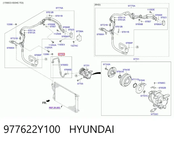 Przewód klimatyzacji, od sprężarki do chłodnicy 977622Y100 Hyundai/Kia